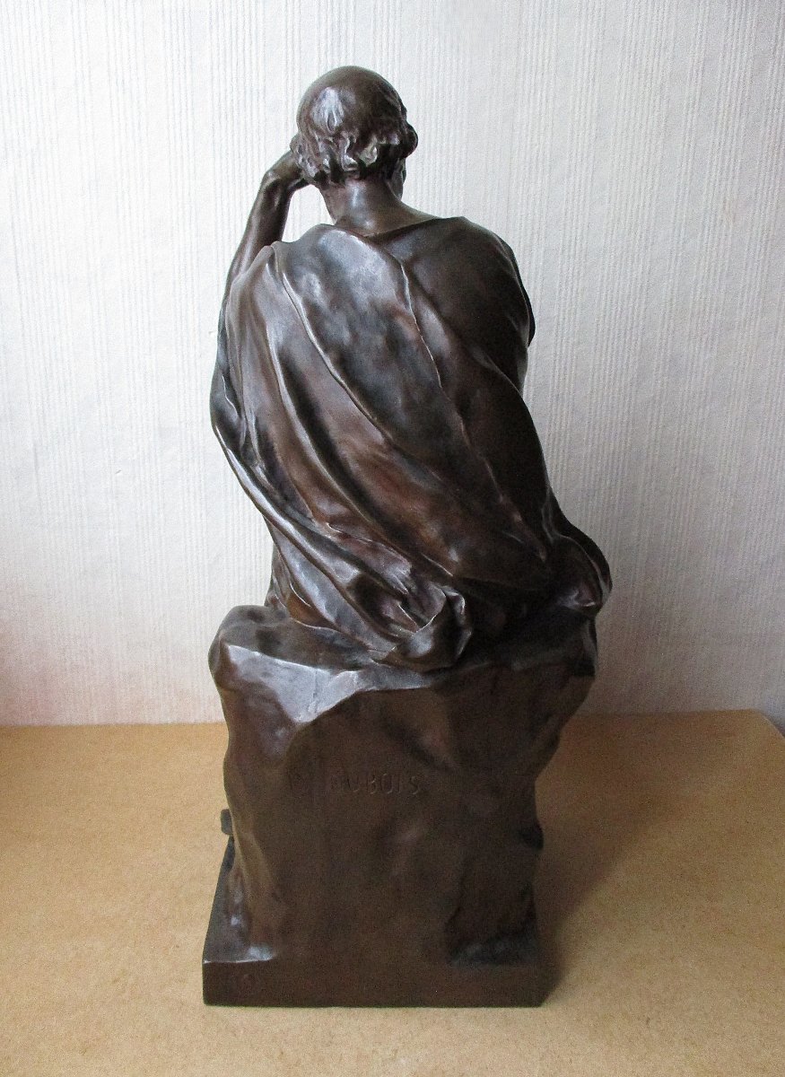 Sculpture en bronze XIXe l'étude et la méditation signée Paul Dubois Fondeur Barbedienne Collas-photo-2