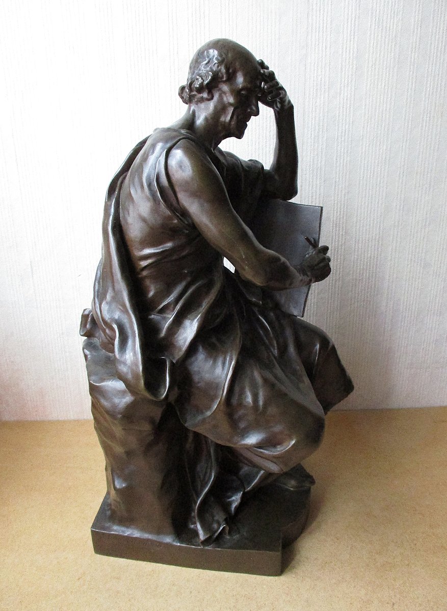 Sculpture en bronze XIXe l'étude et la méditation signée Paul Dubois Fondeur Barbedienne Collas-photo-3