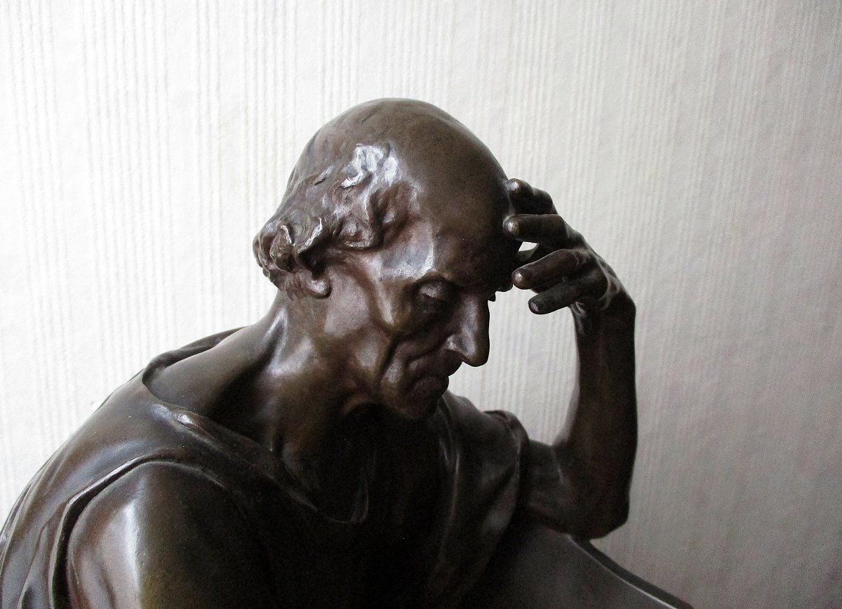 Sculpture en bronze XIXe l'étude et la méditation signée Paul Dubois Fondeur Barbedienne Collas-photo-4