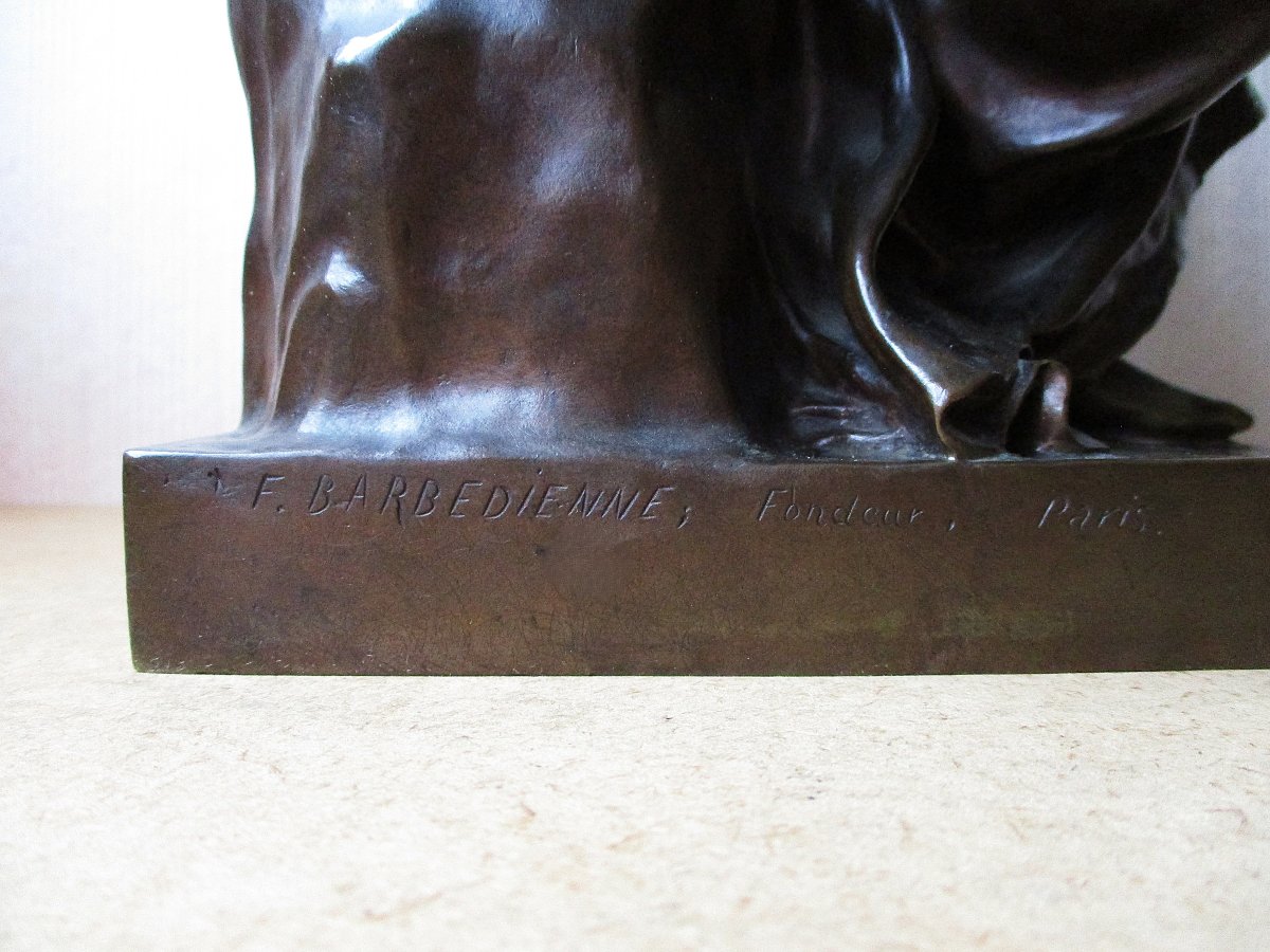 Sculpture en bronze XIXe l'étude et la méditation signée Paul Dubois Fondeur Barbedienne Collas-photo-6