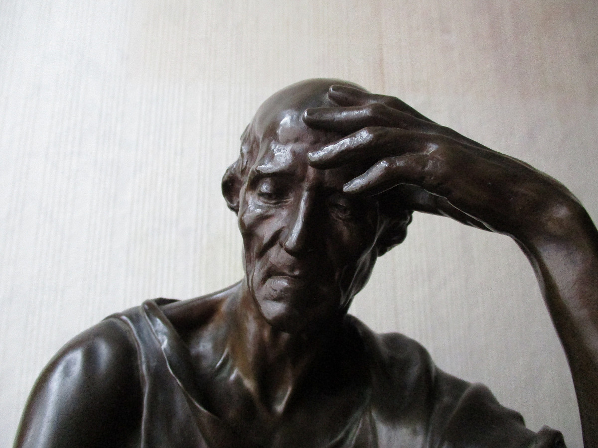 Sculpture en bronze XIXe l'étude et la méditation signée Paul Dubois Fondeur Barbedienne Collas