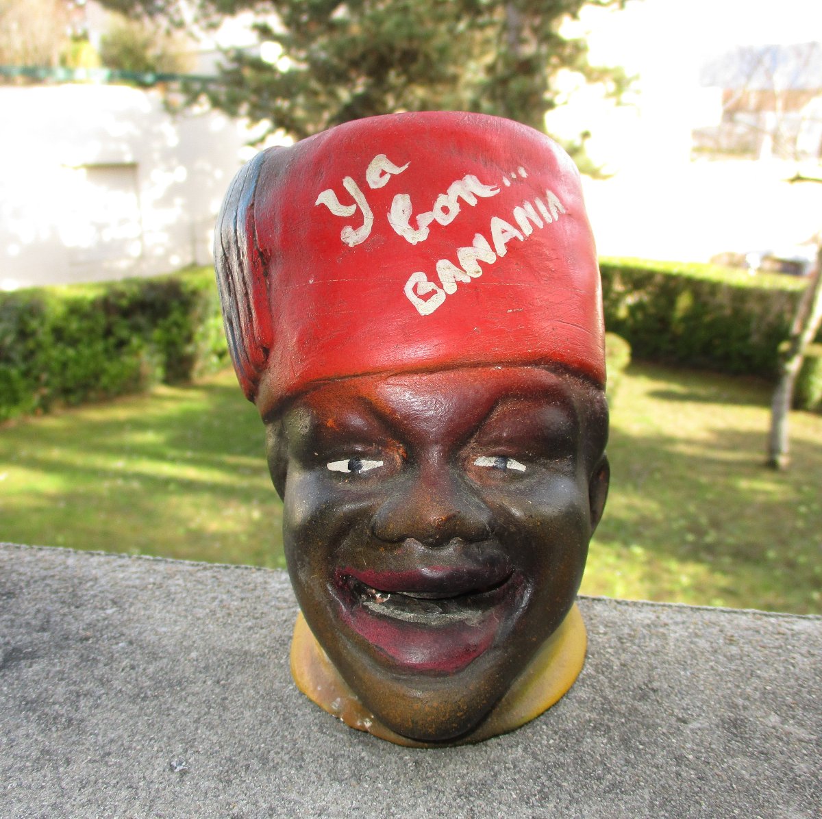 Antique Beautiful Plaster Advertisement, Head Of A Senegalese Rifleman, Cocoa, Banania Chocolate.-photo-2
