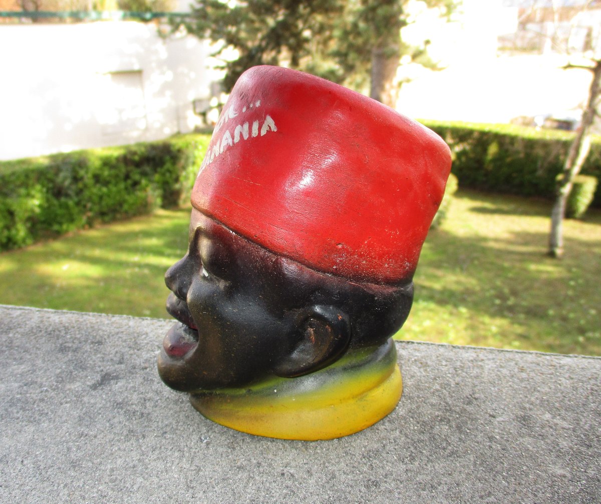 Antique Beautiful Plaster Advertisement, Head Of A Senegalese Rifleman, Cocoa, Banania Chocolate.-photo-3