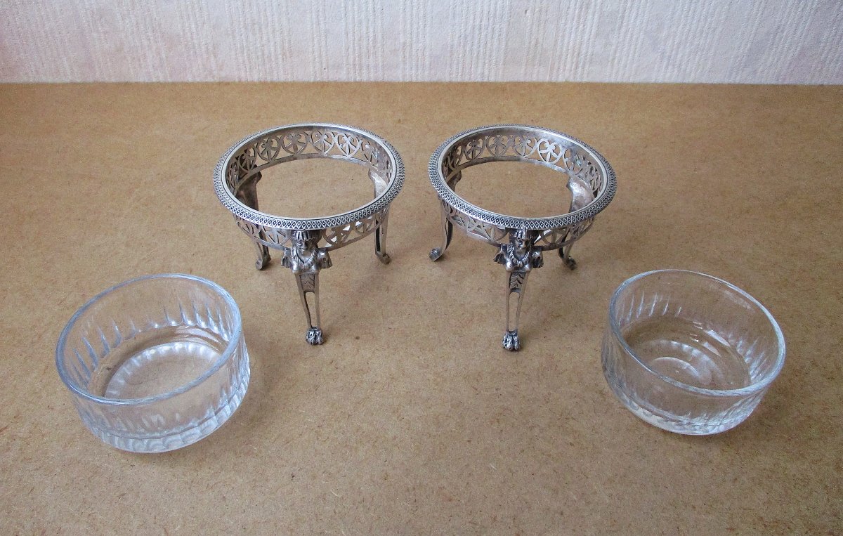 Belle paire de salerons salières en argent massif époque Empire poinçon coq en très bon état.-photo-2