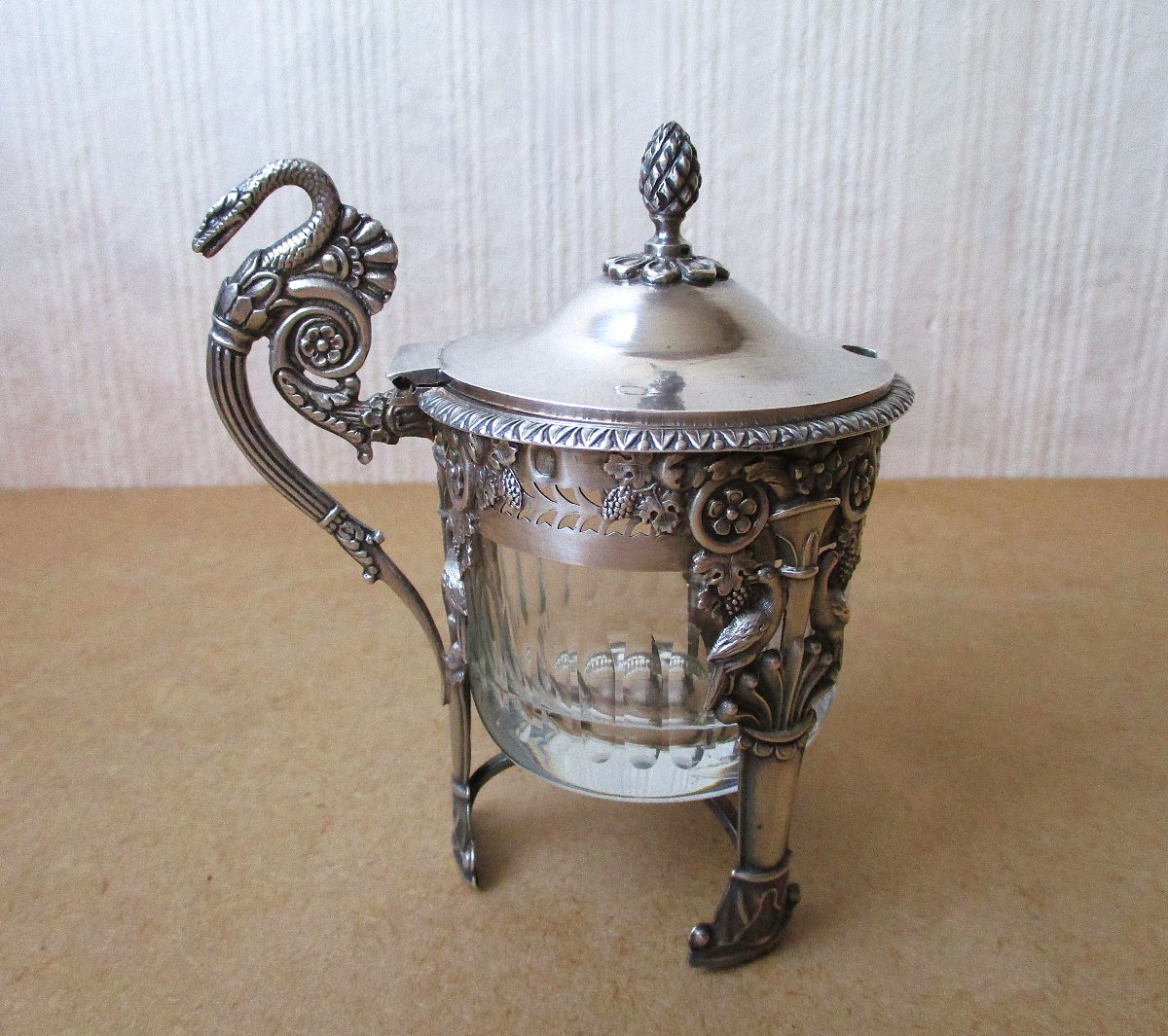 Beautiful Solid Silver Mustard Pot In Empire Style From The Restoration Period, Lid Needs Restoration.-photo-3