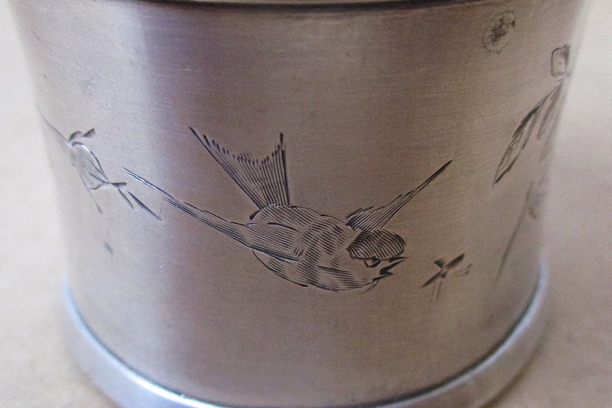 Très beau rond de serviette Art Nouveau en argent massif à l'oiseau monogramme MD.-photo-2