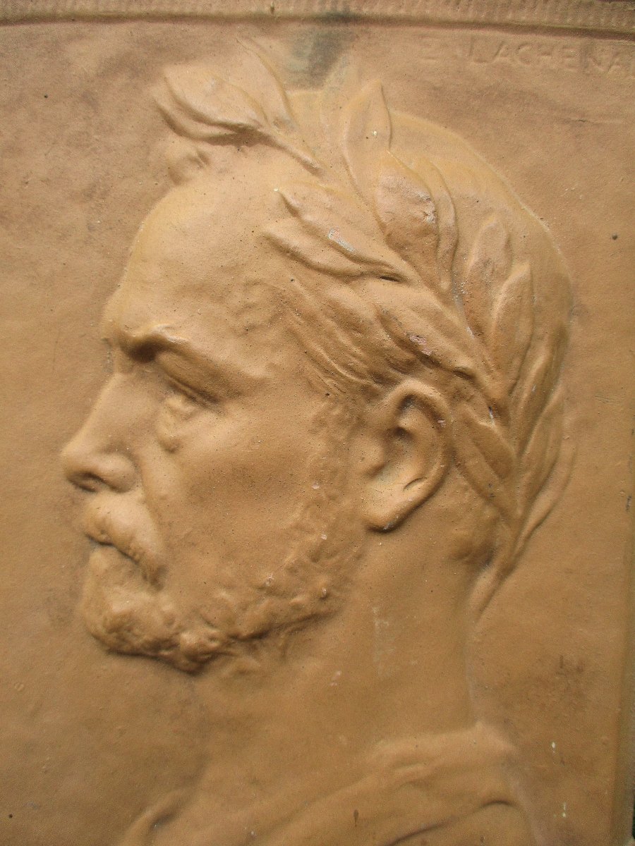 Ancienne plaque murale en terre cuite Louis Pasteur signée Edmond Lachenal médecine médecin.-photo-2