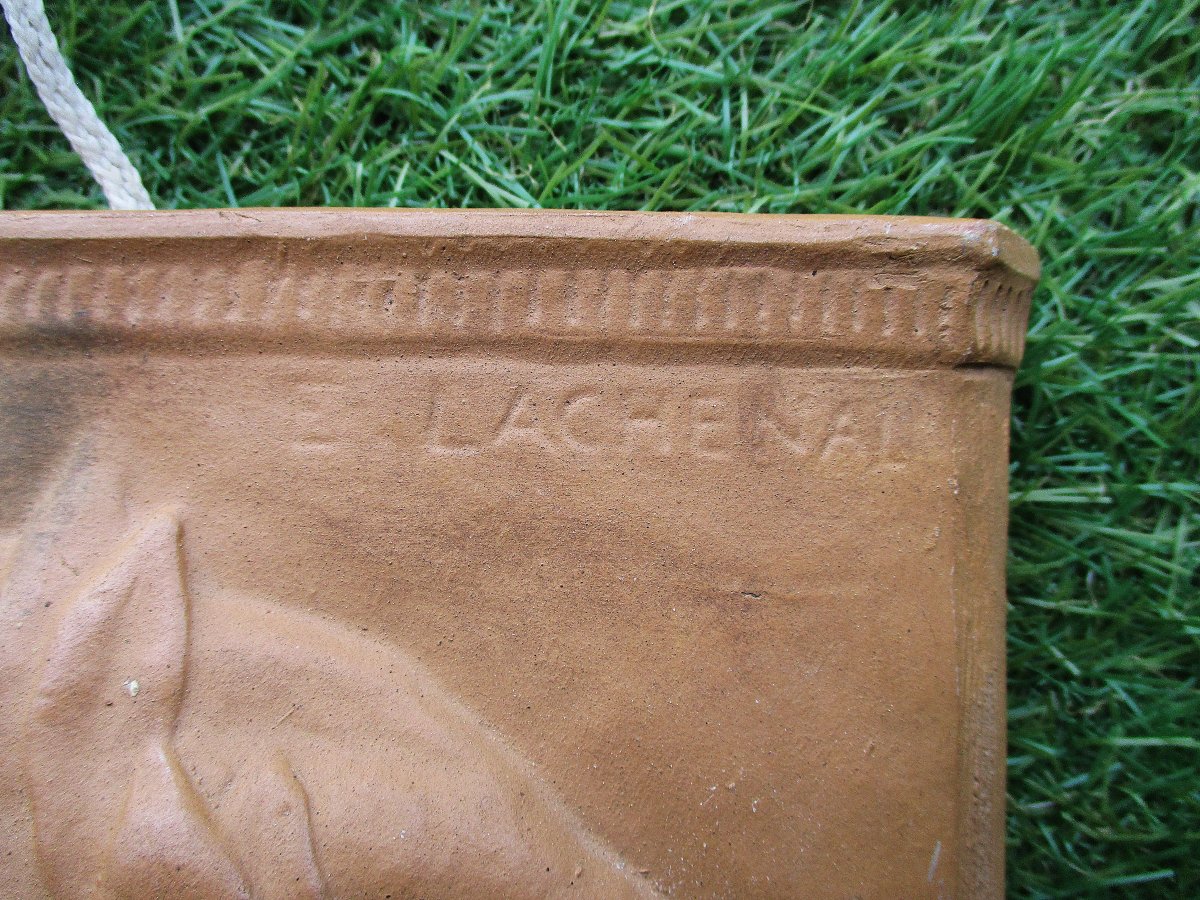 Ancienne plaque murale en terre cuite Louis Pasteur signée Edmond Lachenal médecine médecin.-photo-4