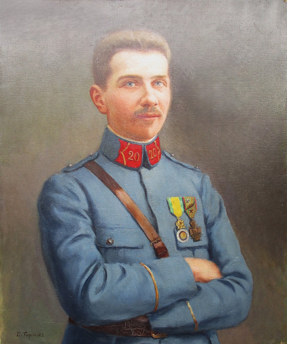 Edmond Tapissier Military Painting Portrait Of An Aspirant Who Died At Verdun In 1916, A Poilu Officer.-photo-2