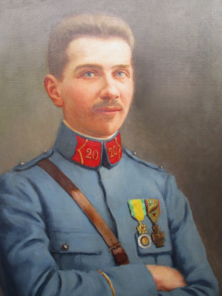 Edmond Tapissier Military Painting Portrait Of An Aspirant Who Died At Verdun In 1916, A Poilu Officer.-photo-3