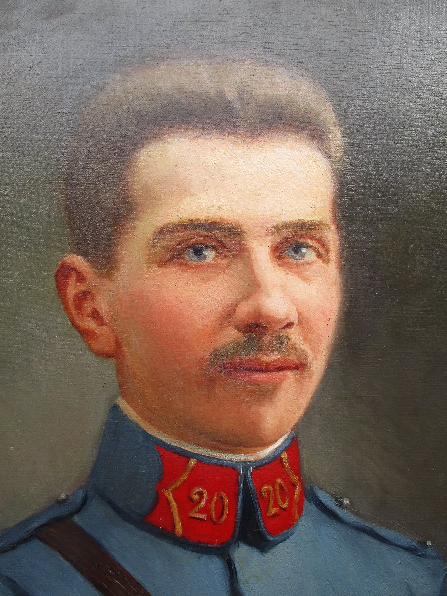 Edmond Tapissier Military Painting Portrait Of An Aspirant Who Died At Verdun In 1916, A Poilu Officer.-photo-4