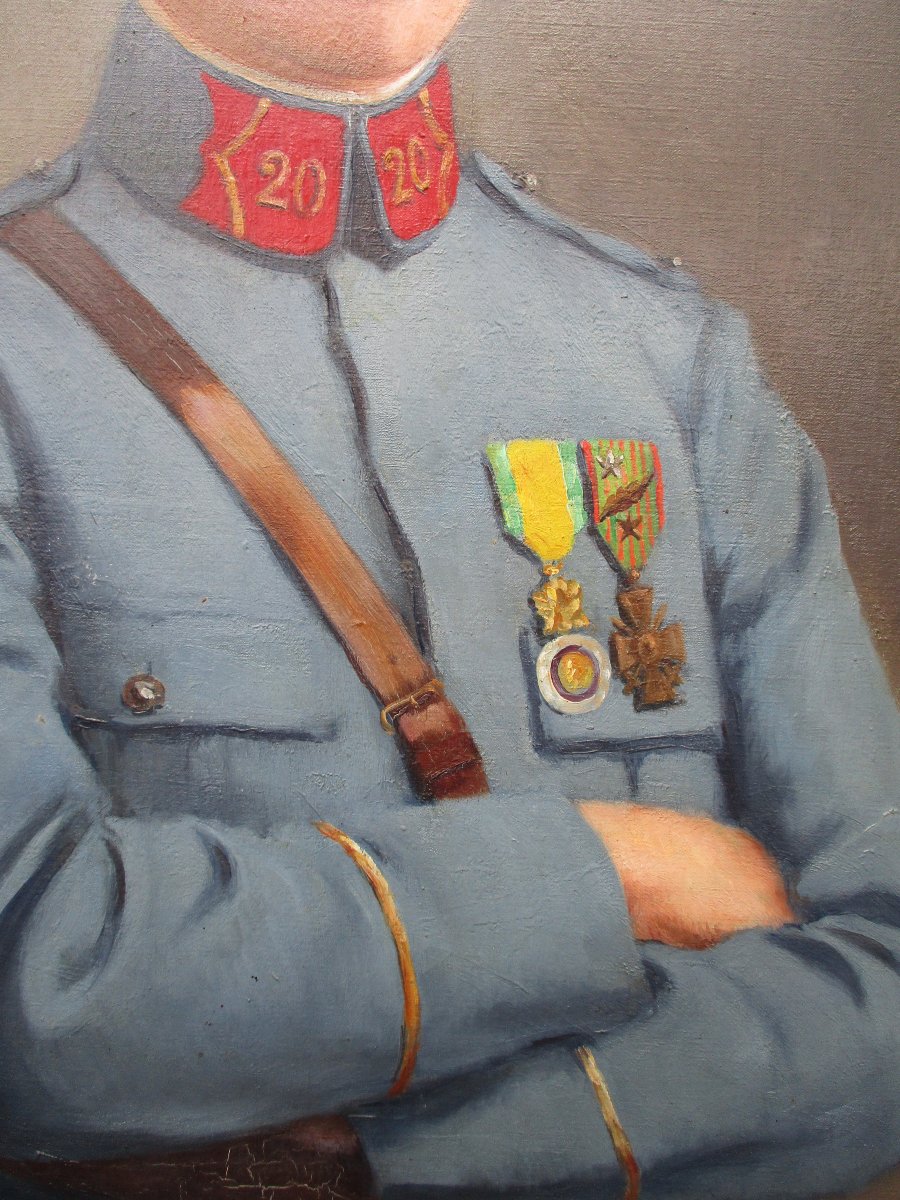 Edmond Tapissier Military Painting Portrait Of An Aspirant Who Died At Verdun In 1916, A Poilu Officer.-photo-1