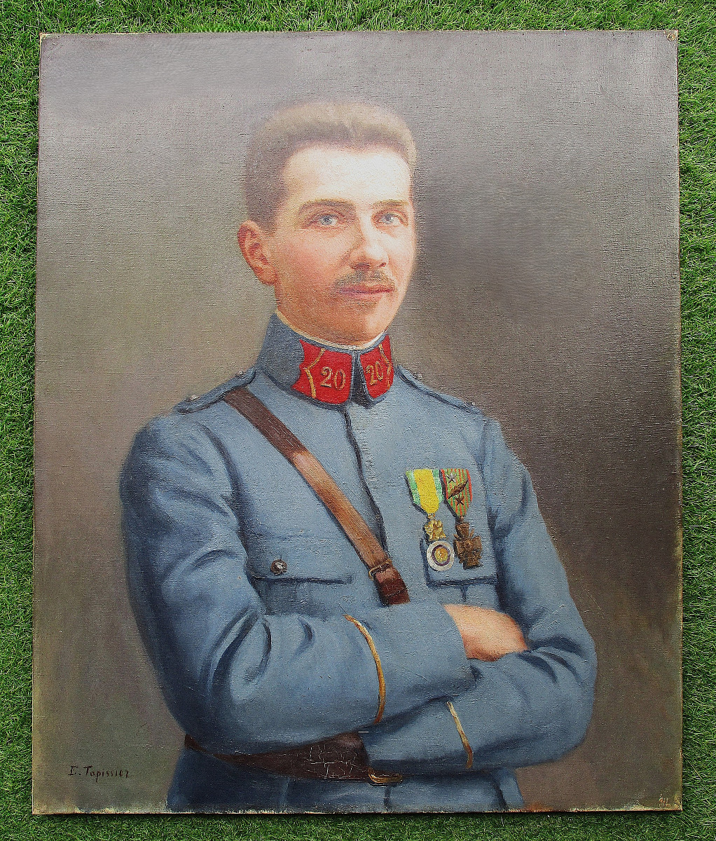Edmond Tapissier Military Painting Portrait Of An Aspirant Who Died At Verdun In 1916, A Poilu Officer.
