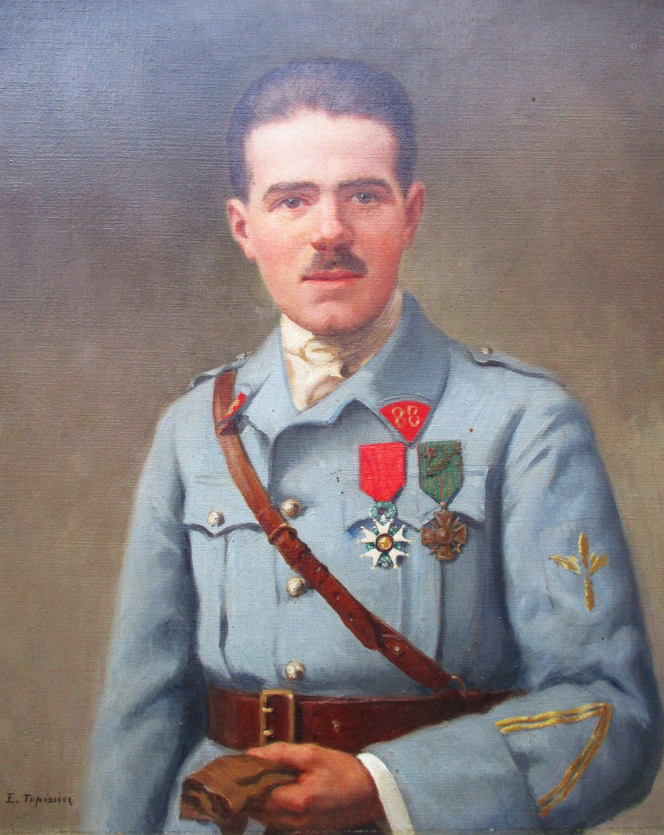 Edmond Tapissier, Military Painting, Portrait Of A Lieutenant Who Died In 1918, A French Infantryman And Aviator. -photo-2