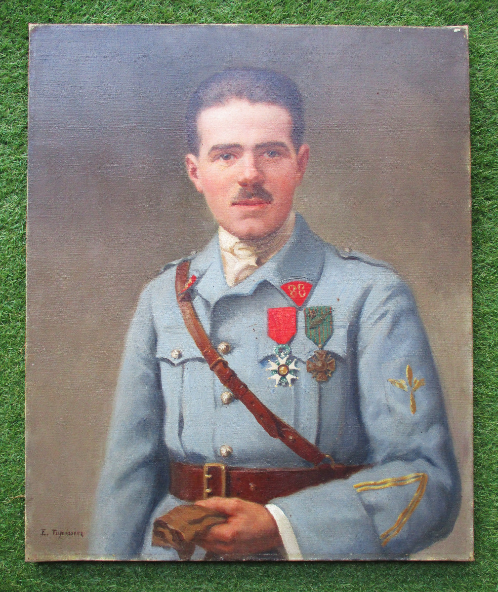 Edmond Tapissier, Military Painting, Portrait Of A Lieutenant Who Died In 1918, A French Infantryman And Aviator. 