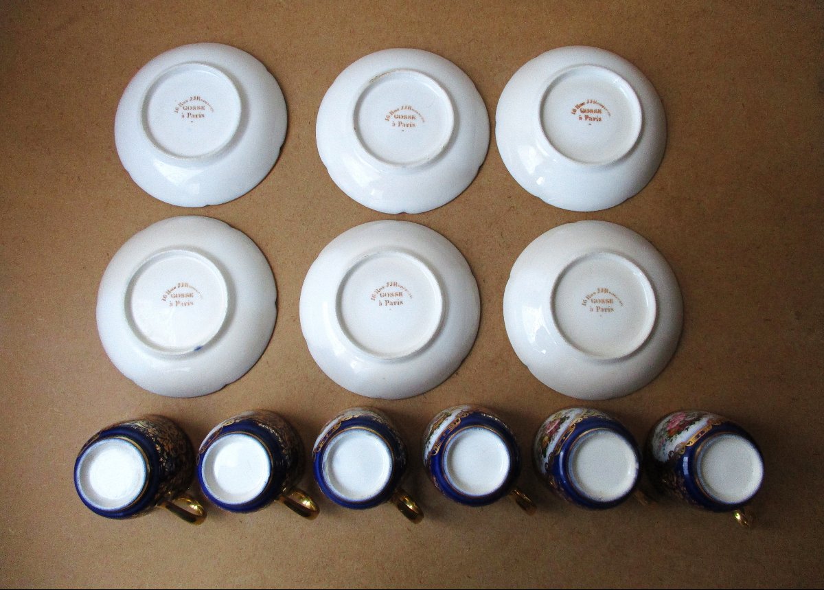 Six belles tasses à café de qualité en Porcelaine de Paris manufacture Gosse vers 1850-1860.-photo-5