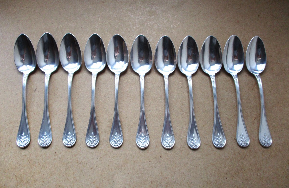 11 belles petites cuillères à café en argent massif, poinçon Minerve Monogrammes initiales LD-photo-4
