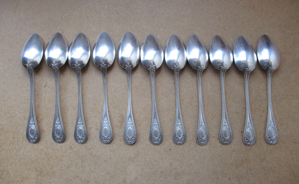 11 belles petites cuillères à café en argent massif, poinçon Minerve Monogrammes initiales LD-photo-4