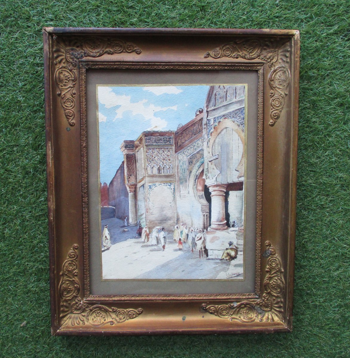 Très belle aquarelle orientaliste fin XIXe début XXe cadre de style Empire tableau ancien signé-photo-2