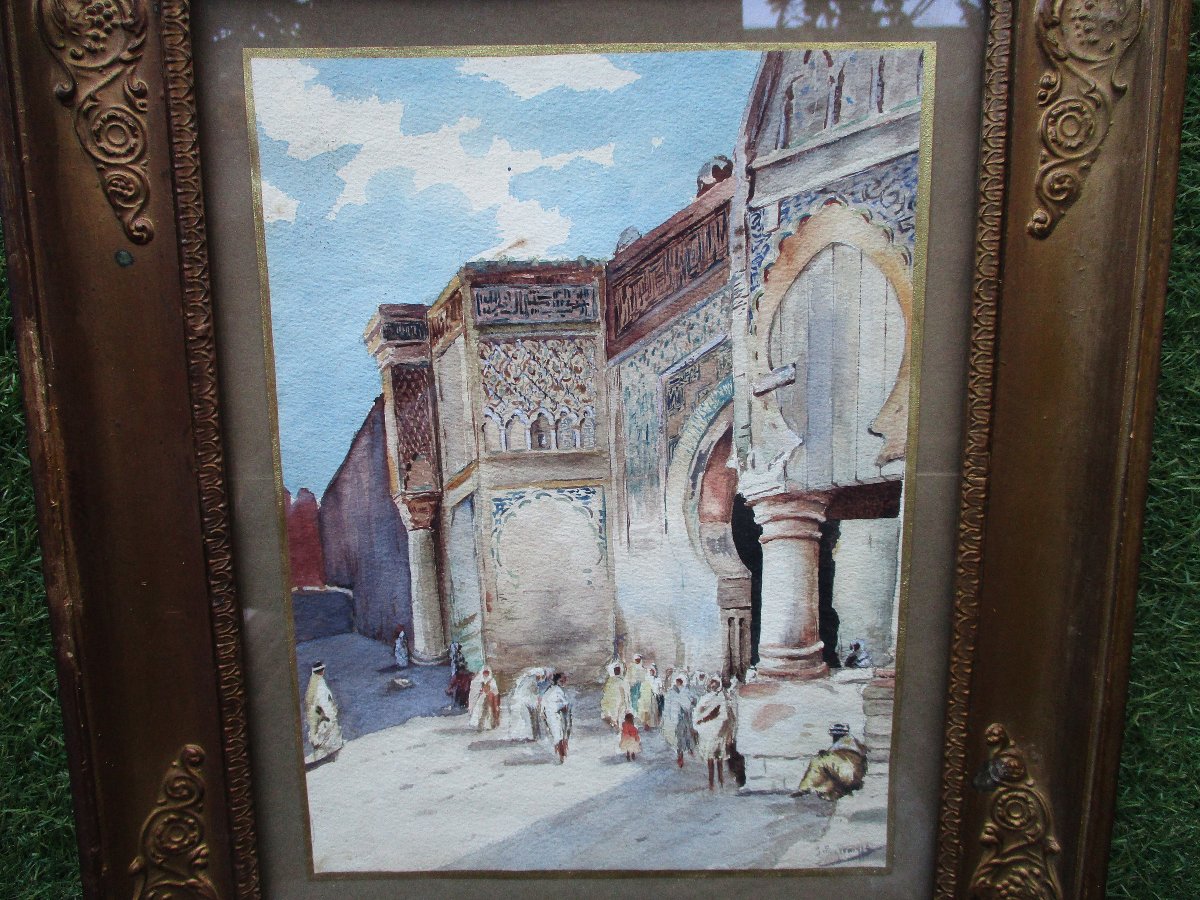 Très belle aquarelle orientaliste fin XIXe début XXe cadre de style Empire tableau ancien signé-photo-3