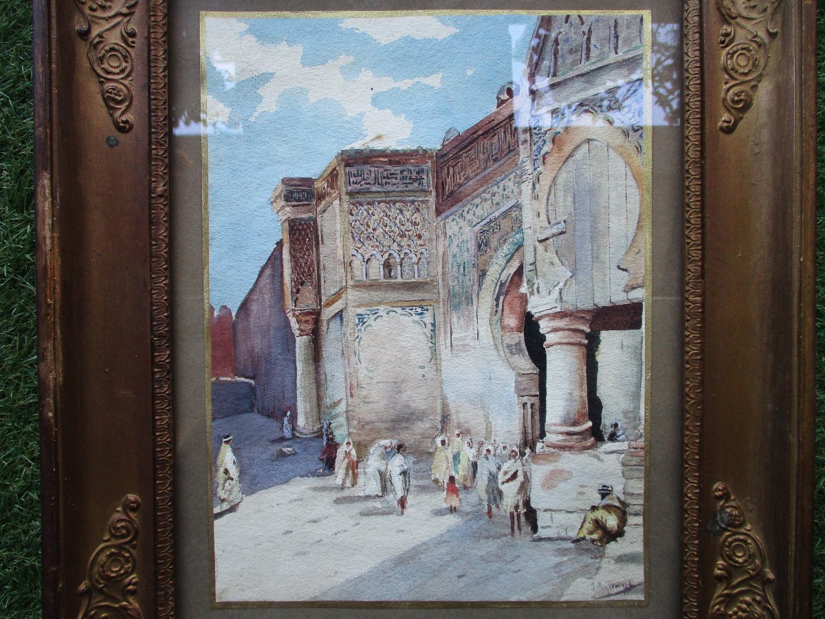 Très belle aquarelle orientaliste fin XIXe début XXe cadre de style Empire tableau ancien signé-photo-4