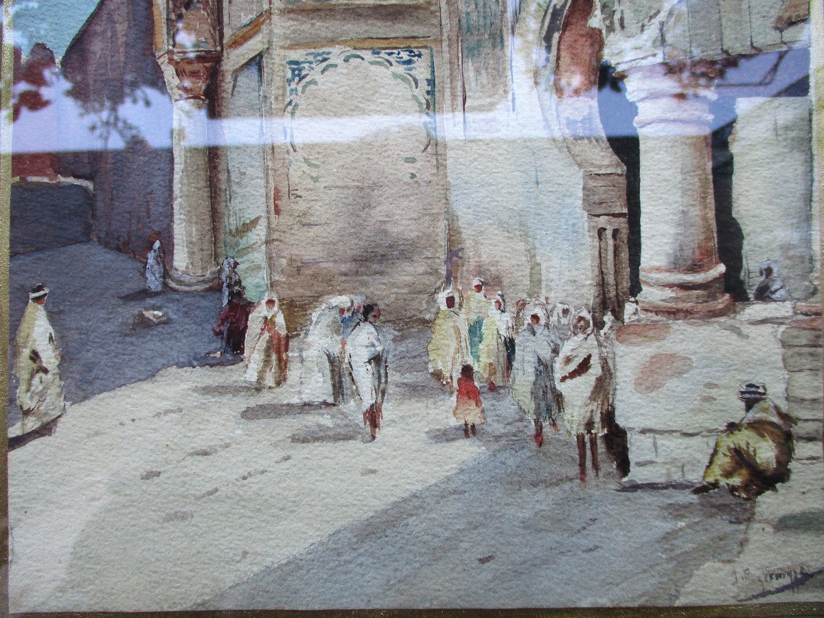 Très belle aquarelle orientaliste fin XIXe début XXe cadre de style Empire tableau ancien signé-photo-1