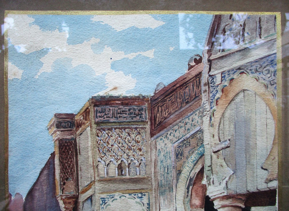 Très belle aquarelle orientaliste fin XIXe début XXe cadre de style Empire tableau ancien signé-photo-2