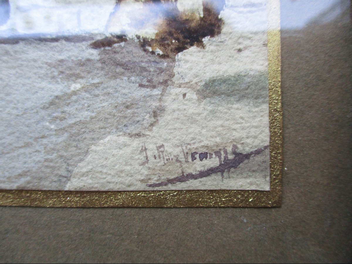 Très belle aquarelle orientaliste fin XIXe début XXe cadre de style Empire tableau ancien signé-photo-3