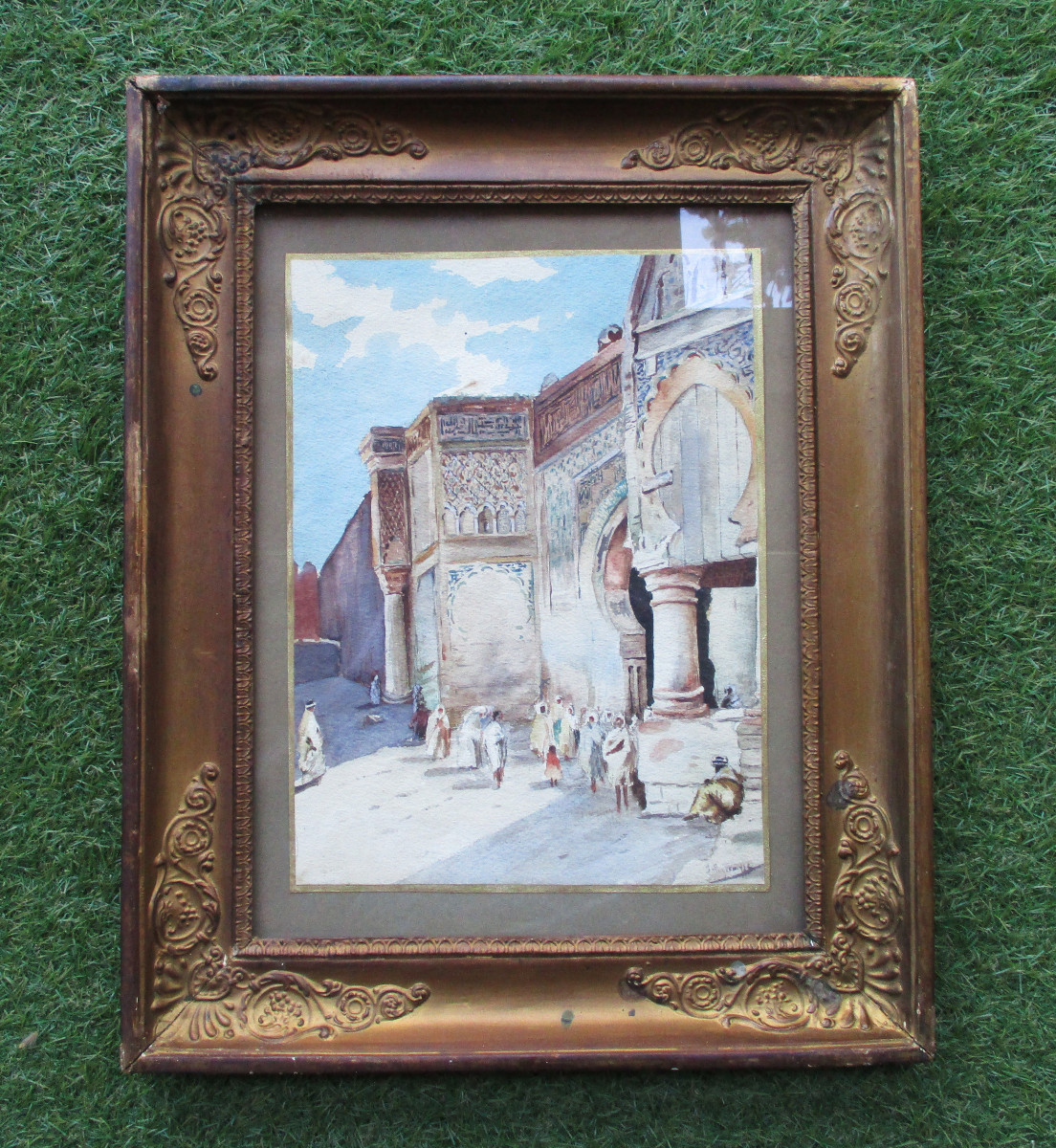 Très belle aquarelle orientaliste fin XIXe début XXe cadre de style Empire tableau ancien signé