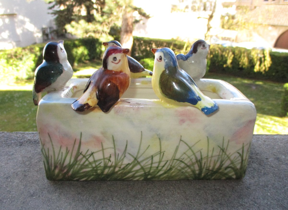 Beautiful Little Bird Planter Signed Jérôme Massier Vallauris Art Nouveau.-photo-2