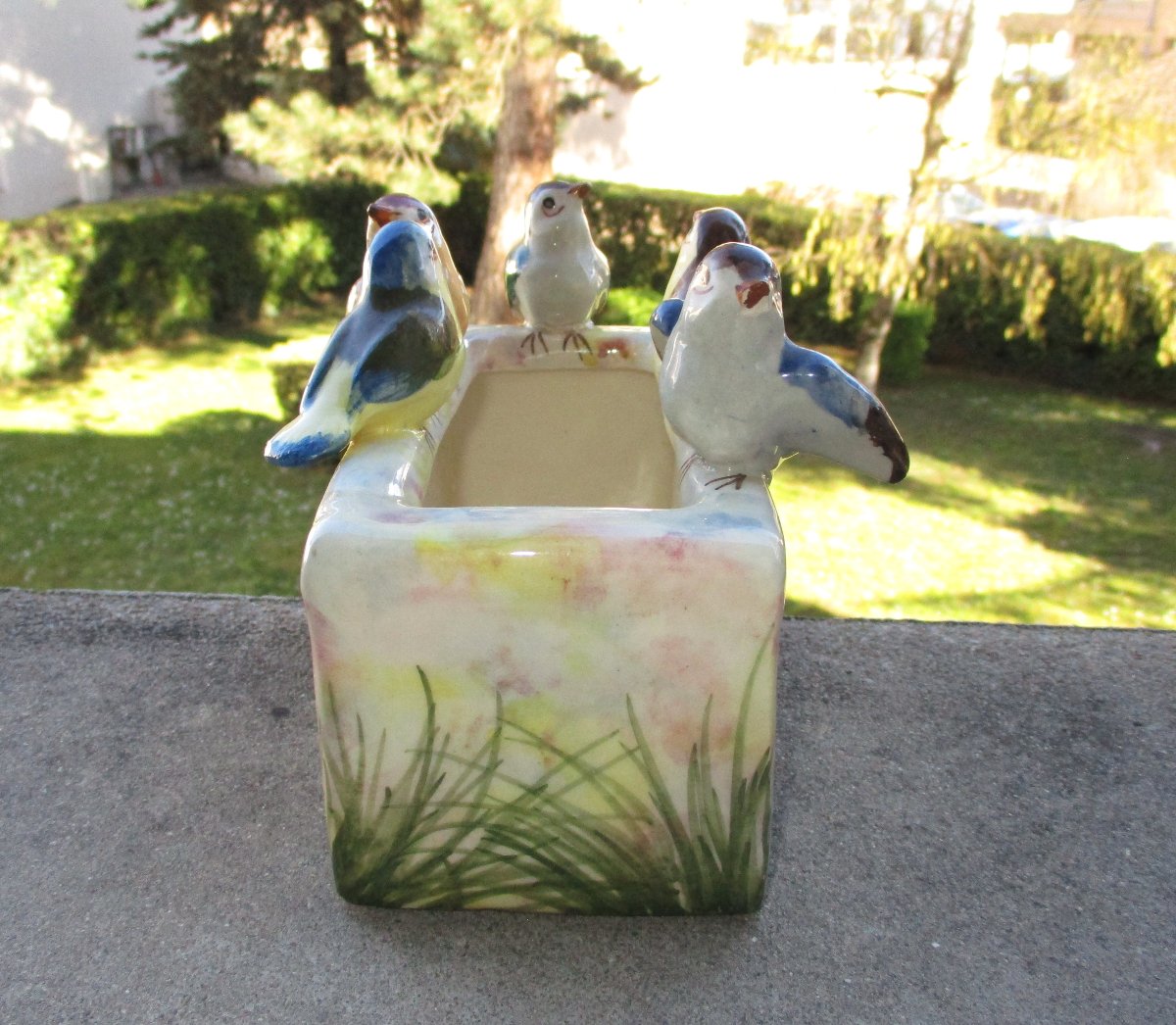 Beautiful Little Bird Planter Signed Jérôme Massier Vallauris Art Nouveau.-photo-3