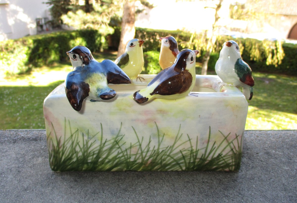 Beautiful Little Bird Planter Signed Jérôme Massier Vallauris Art Nouveau.-photo-1