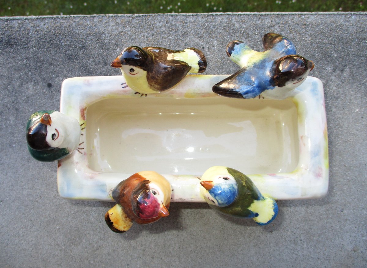 Beautiful Little Bird Planter Signed Jérôme Massier Vallauris Art Nouveau.-photo-3