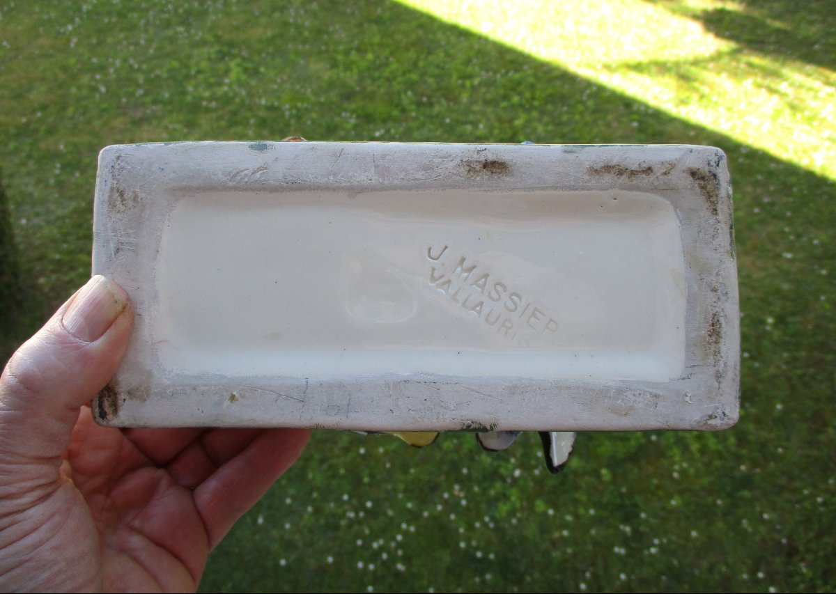 Beautiful Little Bird Planter Signed Jérôme Massier Vallauris Art Nouveau.-photo-4