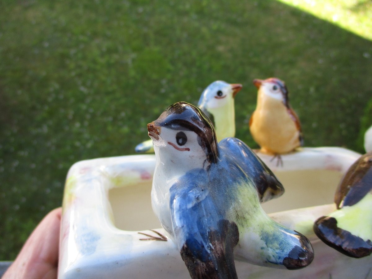 Beautiful Little Bird Planter Signed Jérôme Massier Vallauris Art Nouveau.-photo-5