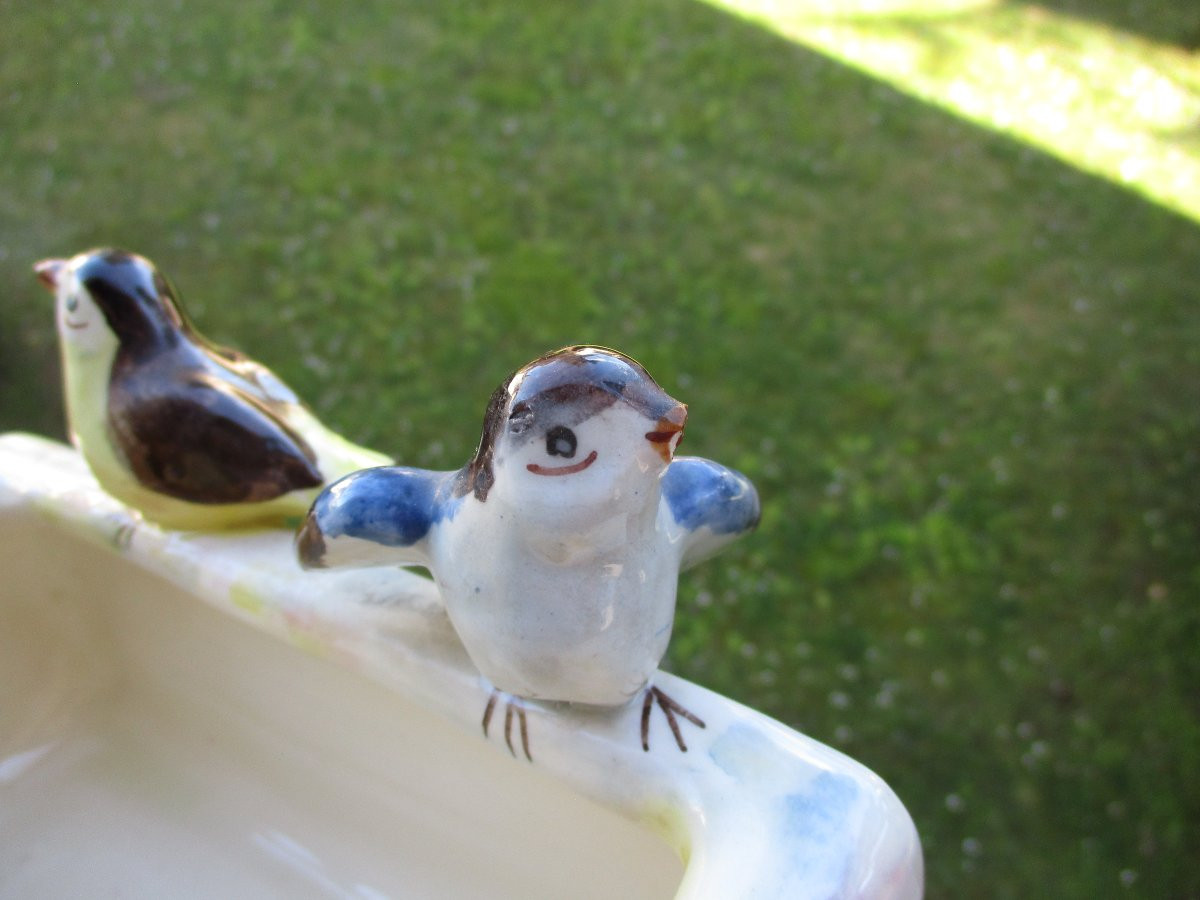 Beautiful Little Bird Planter Signed Jérôme Massier Vallauris Art Nouveau.-photo-6