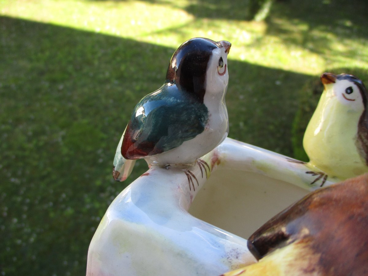 Beautiful Little Bird Planter Signed Jérôme Massier Vallauris Art Nouveau.-photo-8