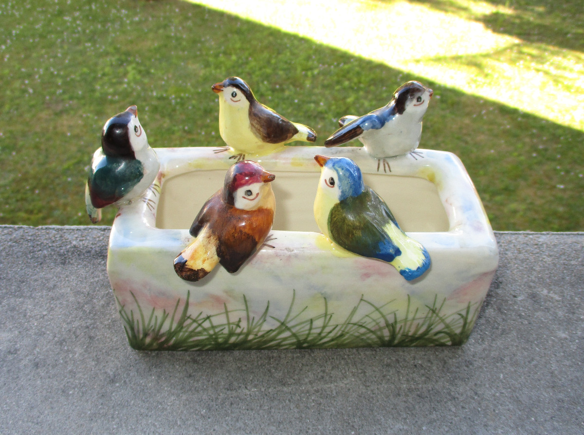 Beautiful Little Bird Planter Signed Jérôme Massier Vallauris Art Nouveau.