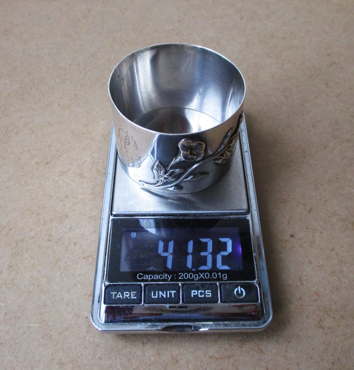 Antique Sterling Silver Napkin Ring With Floral Monogram Initials Lc Or Cl-photo-3