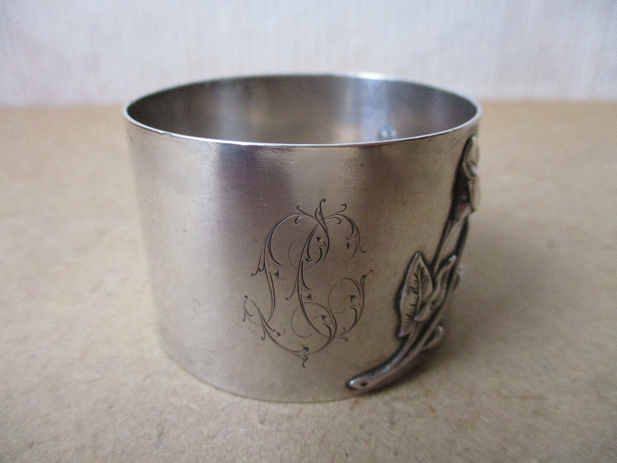 Antique Sterling Silver Napkin Ring With Floral Monogram Initials Lc Or Cl