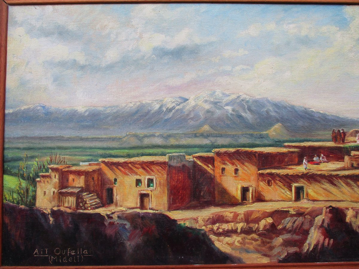 Large Oriental Painting By Feliciano Pena Morocco Aït Oufella Midelt Between Atlas And Desert.-photo-4