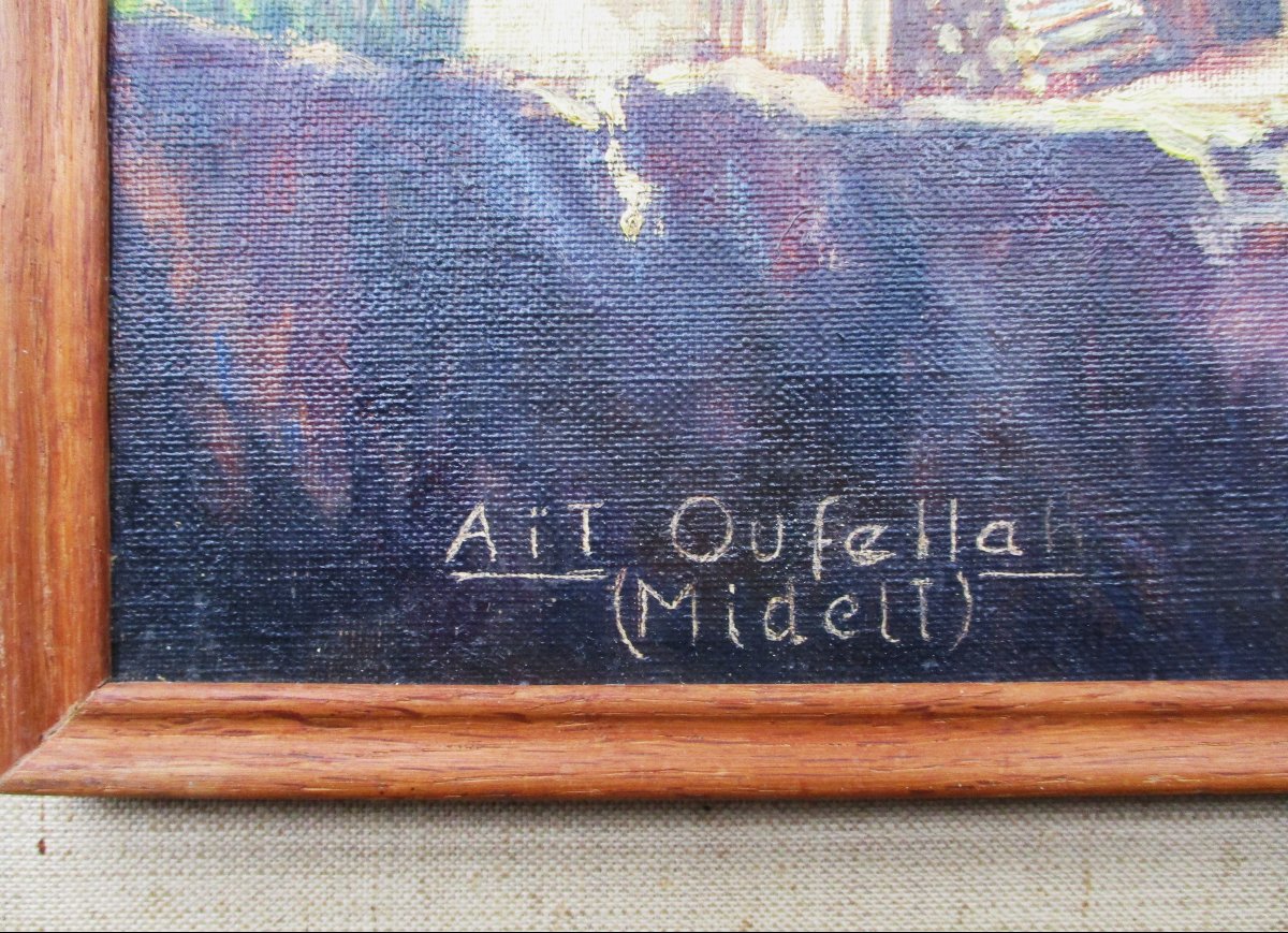Large Oriental Painting By Feliciano Pena Morocco Aït Oufella Midelt Between Atlas And Desert.-photo-3