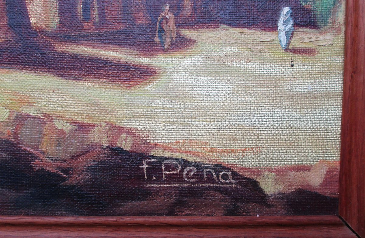 Large Oriental Painting By Feliciano Pena Morocco Aït Oufella Midelt Between Atlas And Desert.-photo-4