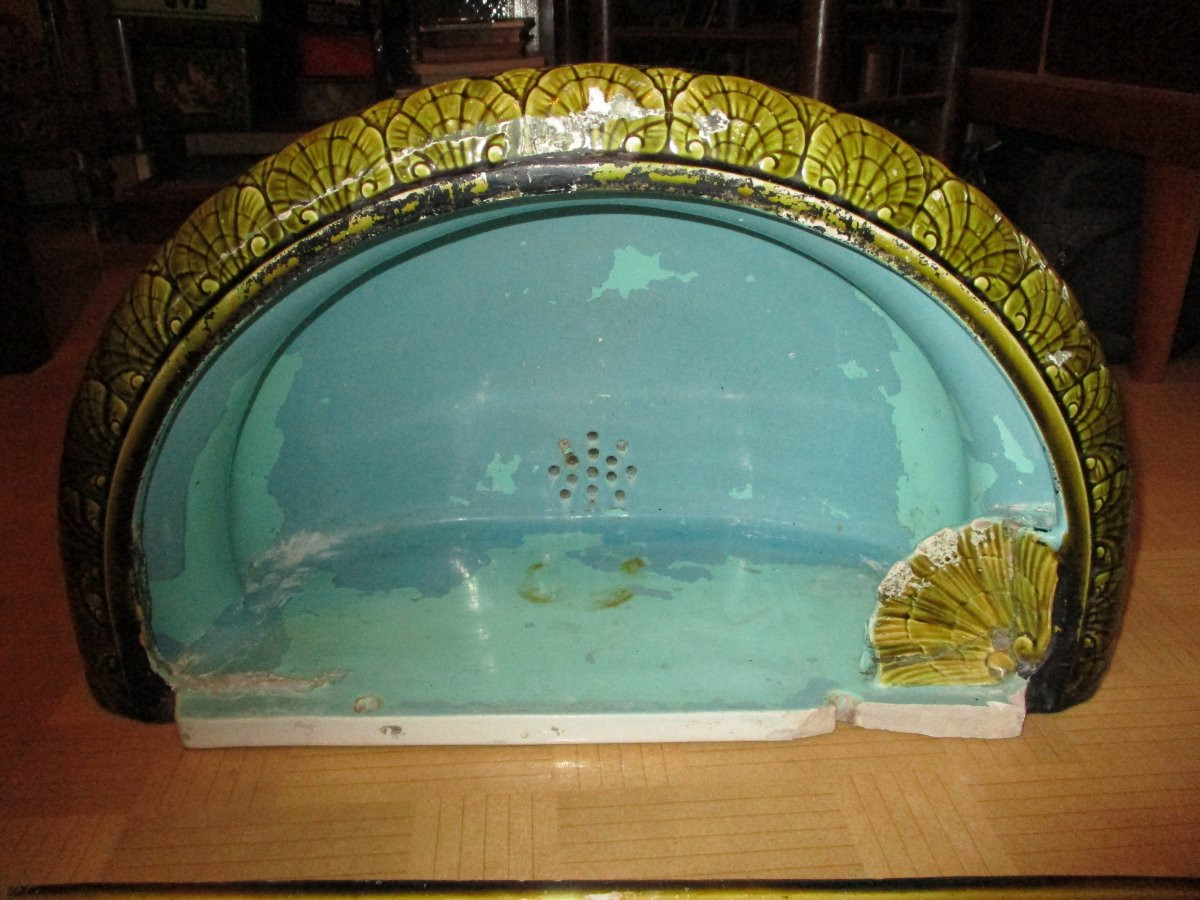 Fountain Or Washbasin Sink And Its Barbotine Basin Probably Sarreguemines To Restore.-photo-4