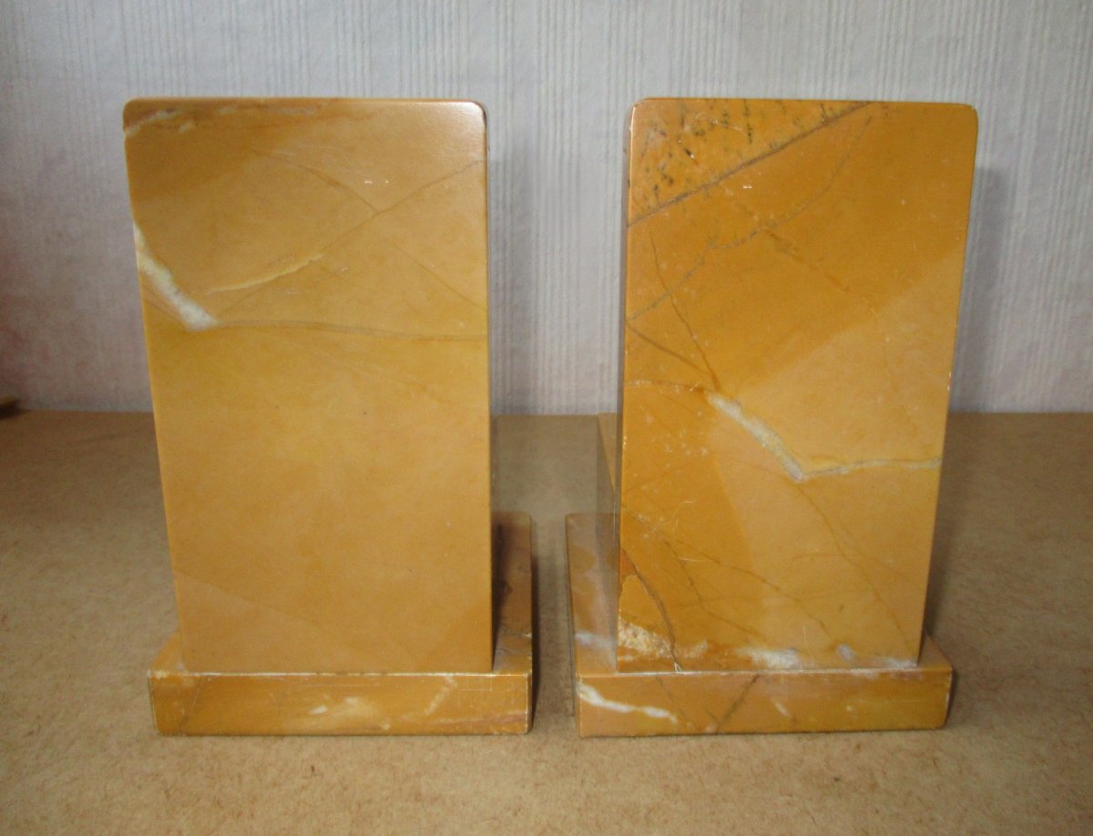 Beautiful Pair Of Bookends In Patinated Regula Bronze And Sienna Marble, Bookends.-photo-3