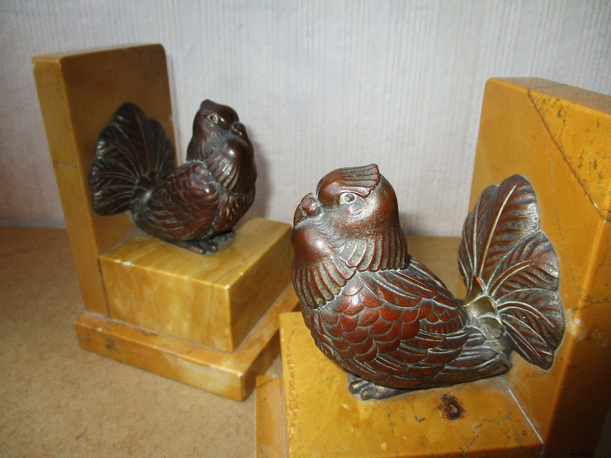 Beautiful Pair Of Bookends In Patinated Regula Bronze And Sienna Marble, Bookends.-photo-4