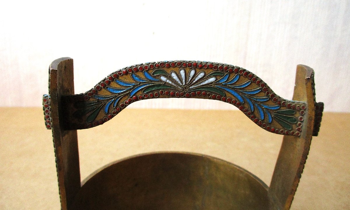 Small Confectionery Or Sugar Basket In Cloisonné Enamel On Bronze, Russian Silverware Late 19th Century-photo-3