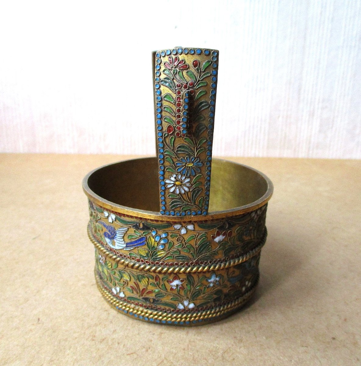 Small Confectionery Or Sugar Basket In Cloisonné Enamel On Bronze, Russian Silverware Late 19th Century-photo-4