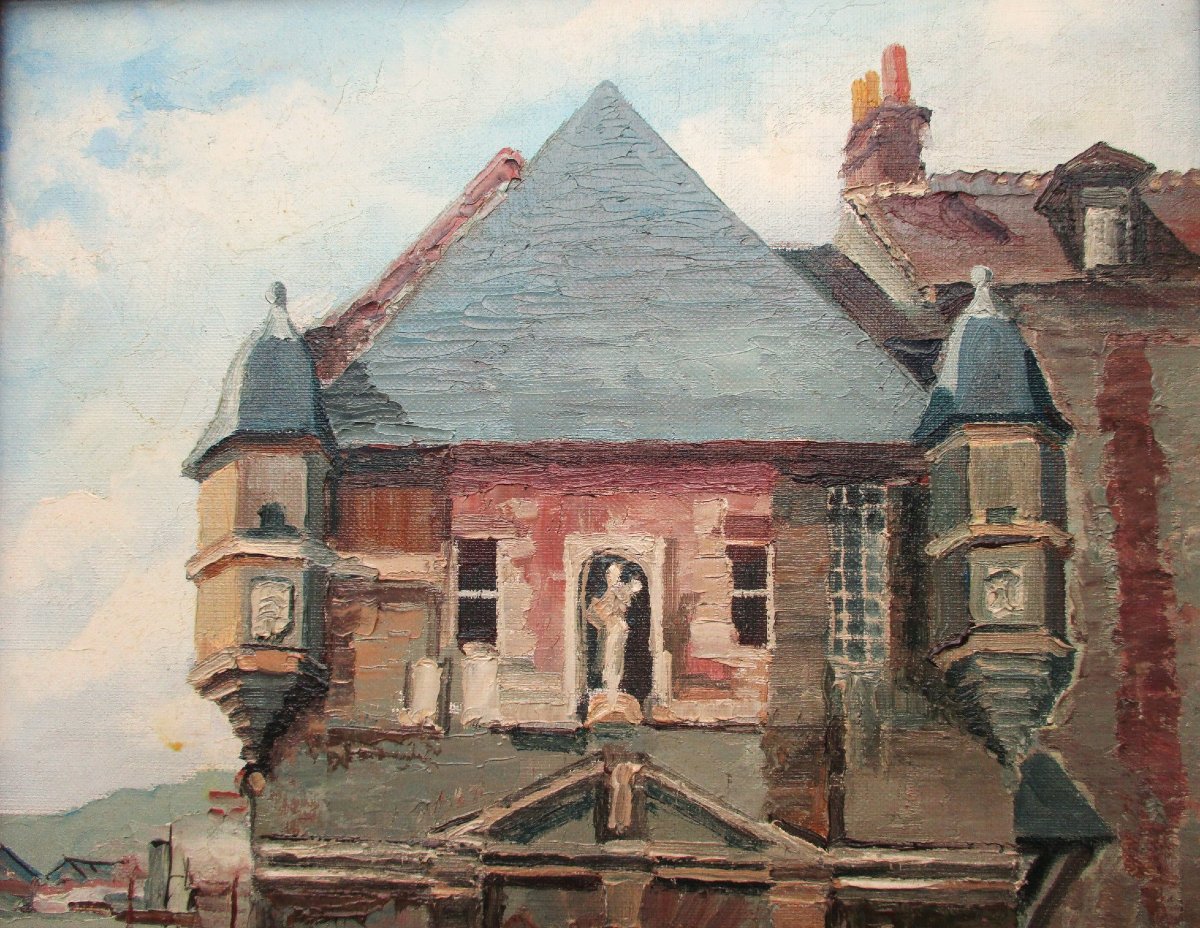 Claude Brequigny, Honfleur La Lieutenance Calvados Normandie huile sur toile beau tableau signé-photo-4