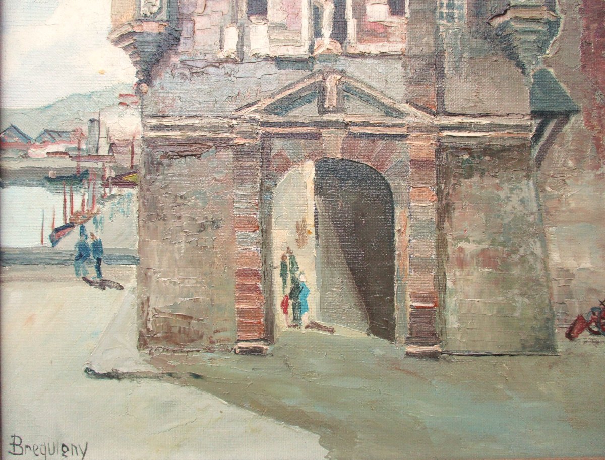 Claude Brequigny, Honfleur La Lieutenance Calvados Normandie huile sur toile beau tableau signé-photo-1